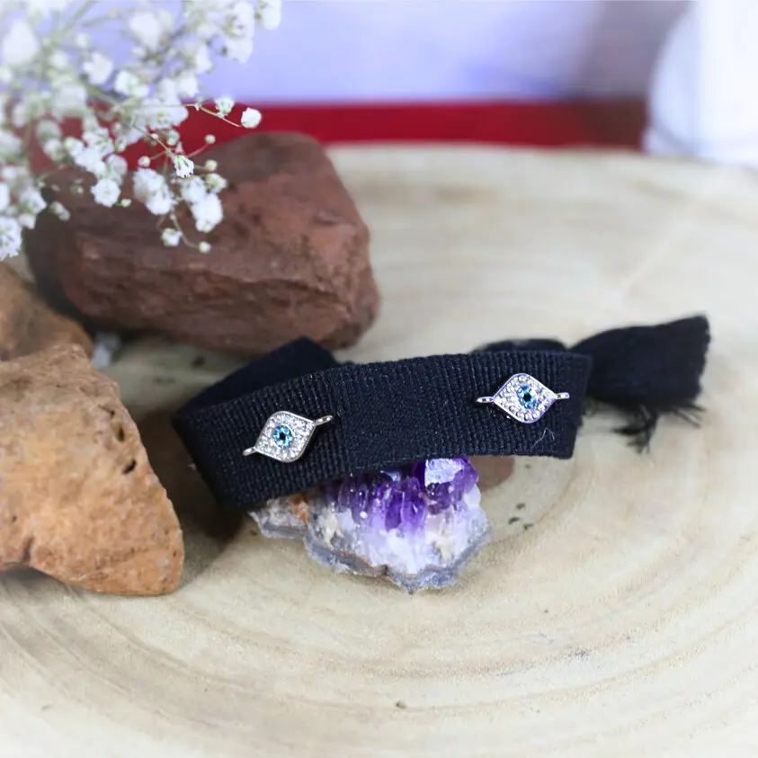 [NJ-0015] Bracelet noir œil turc à cordon 