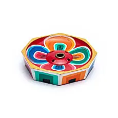 Porte encens rond bois multicolor