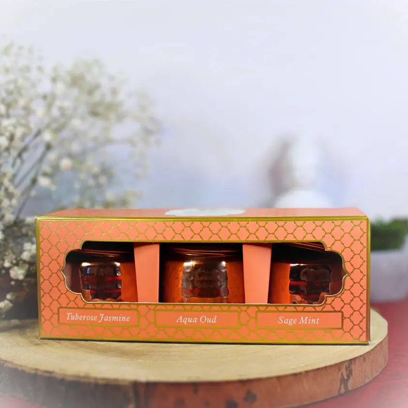 [PI-0030] Velas Veda em Pote com Tampa – Conjunto de 3